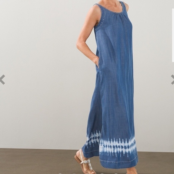 NWT Chico’s Tencel Tie Dye Maxi Tank Dress Blue Size 00 (XS) - Picture 3 of 13
